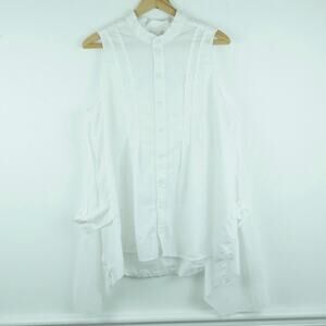 Luna Luz Large Top White Cotton Asymmetric Hem Trapeze Tunic Lagenlook Artsy